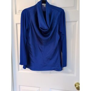 Kenneth Cole Satiny & Knit‎ Royal Blue Drape Neck Top Size Medium